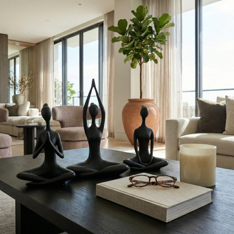 Decorative Resin Yoga Lady Figurines for Home Decor - Modern Sculpture Objects for Shelf, Table, or Living Room Decoration - Black
