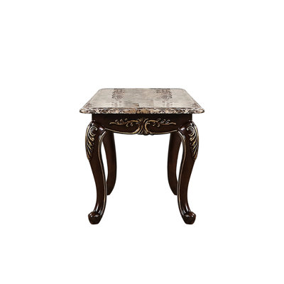 Table sophistiquée, bois et marbre, complète l'espace de vie, aucun assemblage nécessaire Finition cerise café élégante qui s'adapte à différents styles, prête à placer