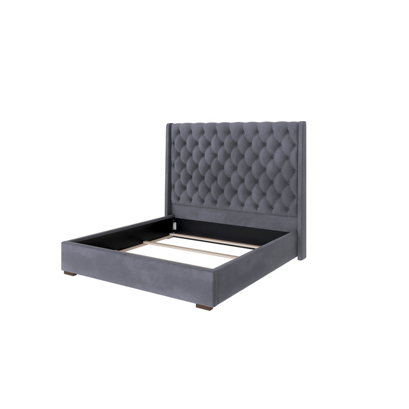 Wood Frame Panel Bed with Upholstered Headboard, King