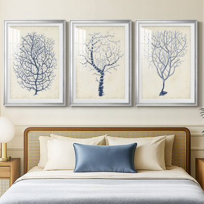 Indigo Coral I - Impression sur mesure encadrée de qualité supérieure - 3 pièces