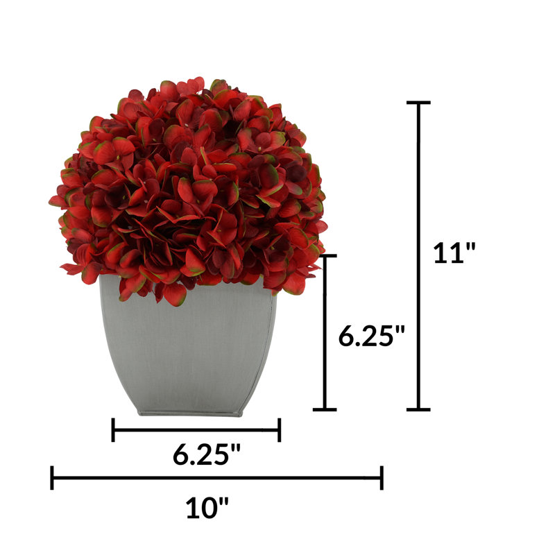 Synthetic Fabric Burgundy Hydrangea Arrangement in Planter, Burgundy, Silver