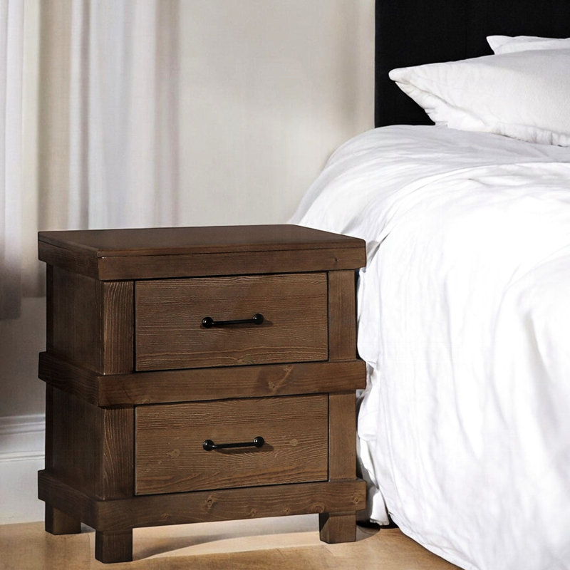 Table de chevet en chêne antique à 2 tiroirs pour chambre à coucher élégante 2