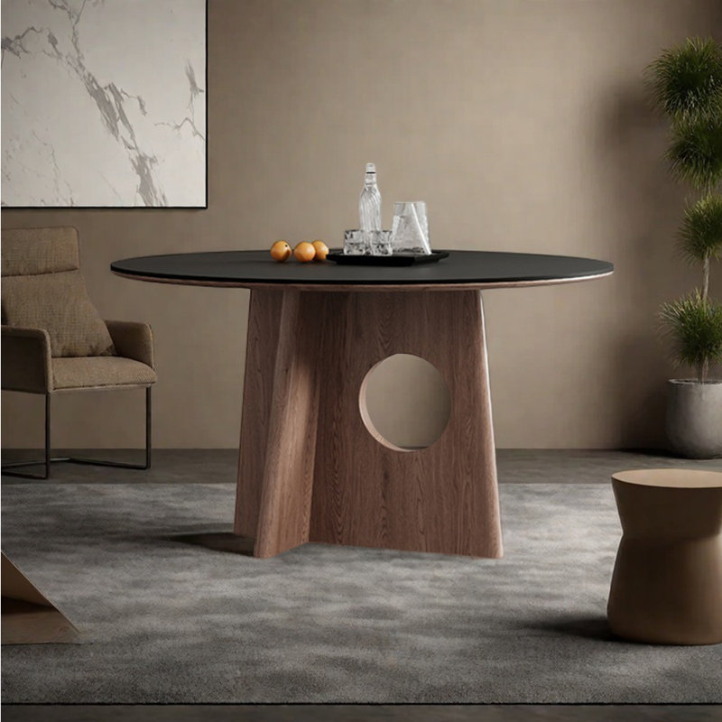 Table de salle à manger à pieds creux en bois massif, Noir / brun, H 29,5 po x L 39,3 po x l 39,3 po