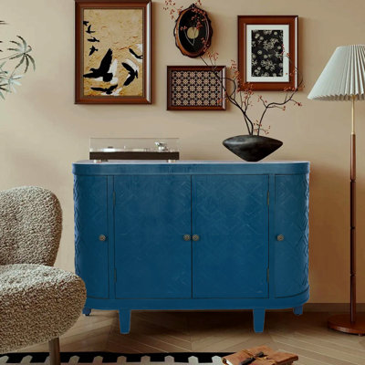 47''Oval Storage Cabinet With 4 Doors,Buffet Sideboard Cabinet With Storage, Fluted Accent Storage Cabinet With Curvy Edge, Sliding Door, Freestanding Credenza, Console Table For Living Room, Kitchen