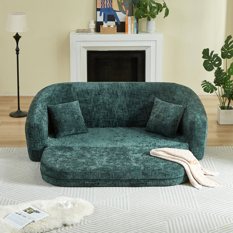 Canapé inclinable convertible incurvé de 87 pouces, canapé-lit 2 en 1 escamotable, avec base coulissante et siège profond, comprend deux coussins, fauteuil inclinable en chenille, aucun assemblage requis