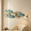 Décoration murale côtière poisson décoratif en métal côtier pour décoration d'intérieur - 41 po, bleu et blanc