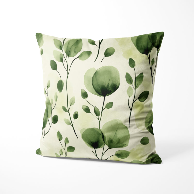 Coussin décoratif floral - coussin imprimé vert, H 16 po x l 16 po