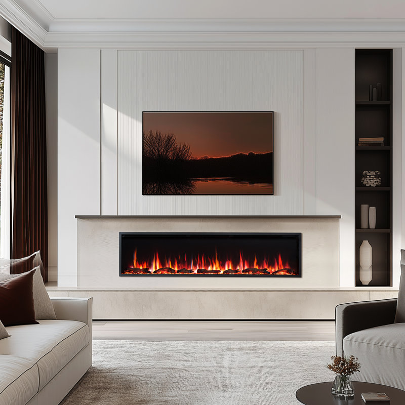 Aura 72" Smart WiFi Electric Fireplace - Flame with 9 Colors, 5 Brightness Levels and 13 Temperature Levels, Recessed in-Wall or Wall-Mount or Free Standing, Compatible with Alexa and Google Assistant, by Puraflame