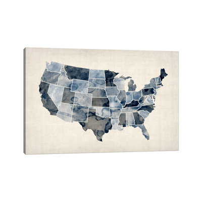 USA Water Color Map III by Michael Tompsett - Wrapped Canvas Gallery-Wrapped Canvas Giclée