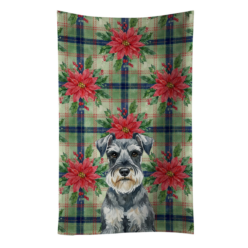 Schnauzer Christmas PoinsettIas Kitchen Towel, Gray Schnauzer
