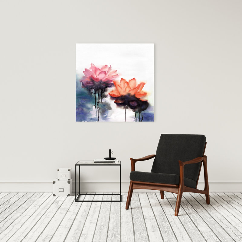 Aquarelle sur toile de fleurs de lotus | Décoration de chambre botanique bleue