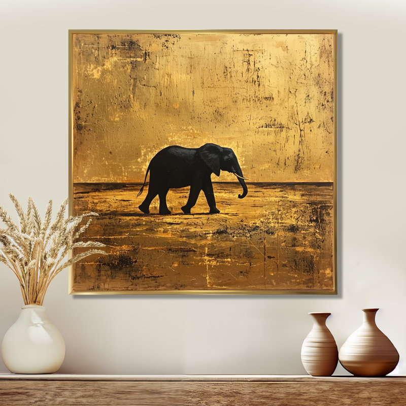 Hammitt, éléphant doré dans le désert ouvert d'Afrique II - éléphant, art mural, Impression encadrée flottante, Doré