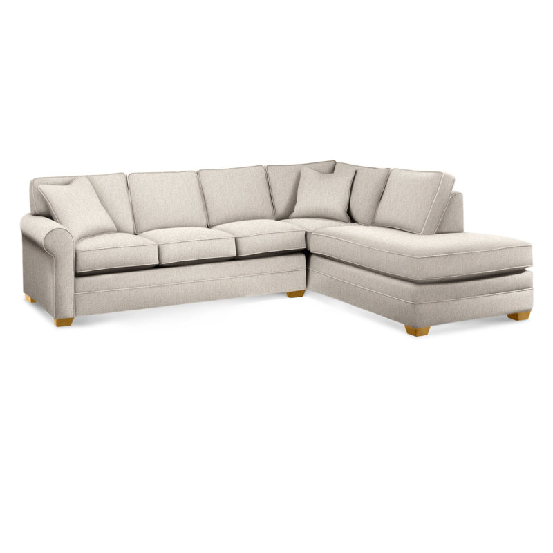 Bedford Upholstered Sectional, Snow Crypton Performance; 0884-91, Right Hand Facing, Honey Finish