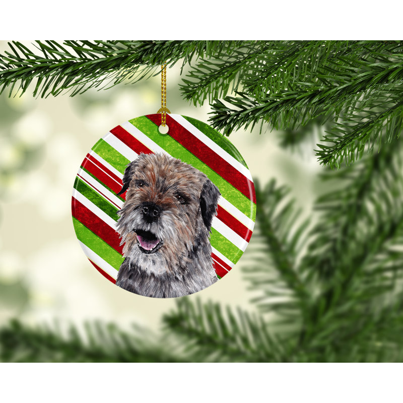 Ornement figurine suspendu en céramique border terrier christmas