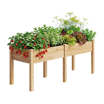 Lit de jardin surélevé en bois de 72 po x l 26 po avec pieds, boîte à fleurs surélevée renforcée pour les légumes de jardin / patio / balcon d'extérieur, herbes, jardinier avec panneau de séparation