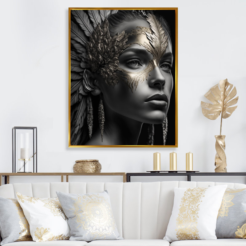 Femme bohémienne rétro sur toile, H 40 po x l 30 po x P 1,5 po, Cadre flottant doré