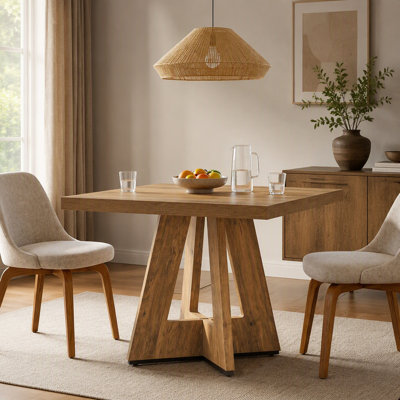 Table de cuisine carrée de 80 cm (31,5 po) pour 2 à 4 personnes, fini bois naturel, plateau de 5 cm (1,97 po) d'épaisseur, idéale pour les petits appartements.