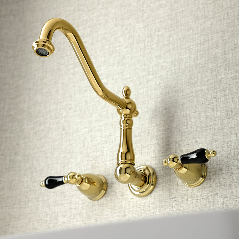 Kingston Brass Duchess Double-Handle 3-Hole Wall-Mount Kitchen Faucet, Polished Brass