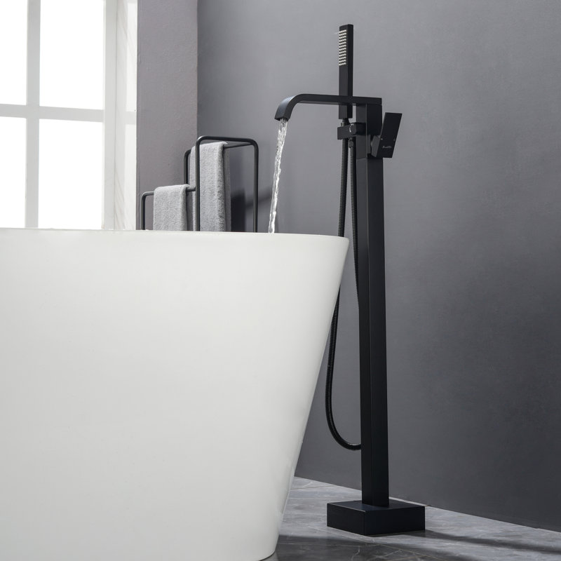1 Handle Floor Clawfoot Tub Faucet with Diverter, Black