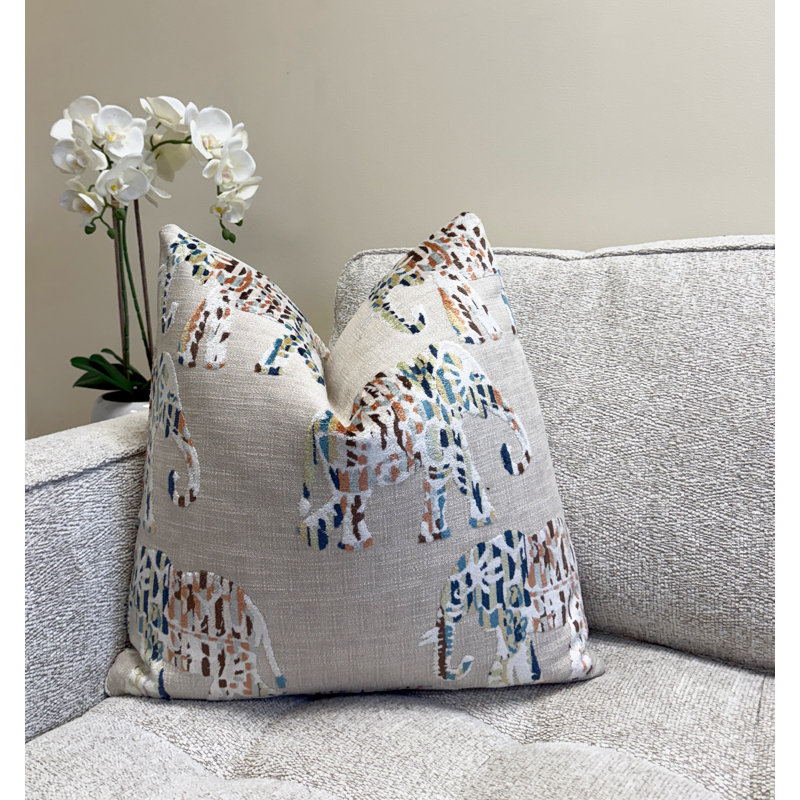 Elephant Velvet Throw Pillow Cover, 22"H x 22"W