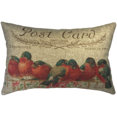  Birds Post Card Linen Lumbar Pillow