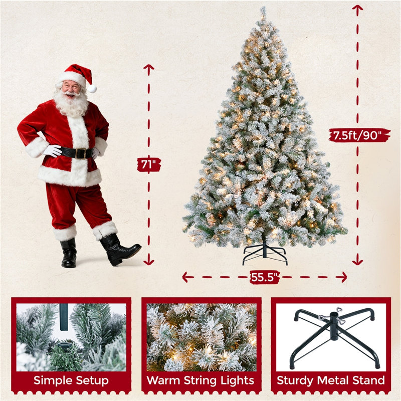 Ericka Pre-lit Flocked Artificial Christmas Tree, 7.5 ft.