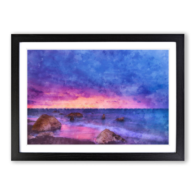 A Beach In Spain - Single Picture Frame Painting on MDF, 24cm H x 33cm W x 2cm D, Black