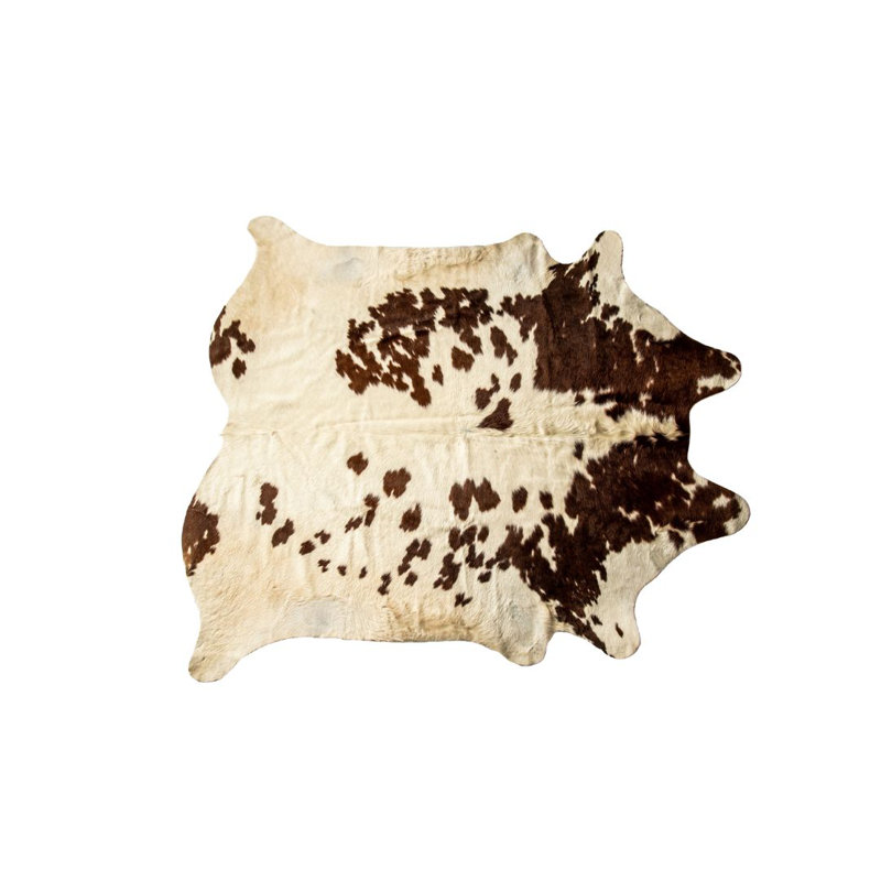 Tapis brun et blanc en cuir de vache noué à la main 5 pi x 7 pi