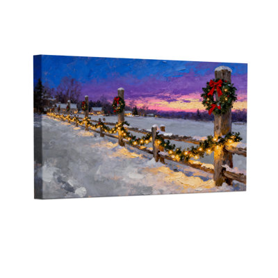 Ensemble de 3 reproductions d'art sur toile, décorations de Noël et clôture d'hiver