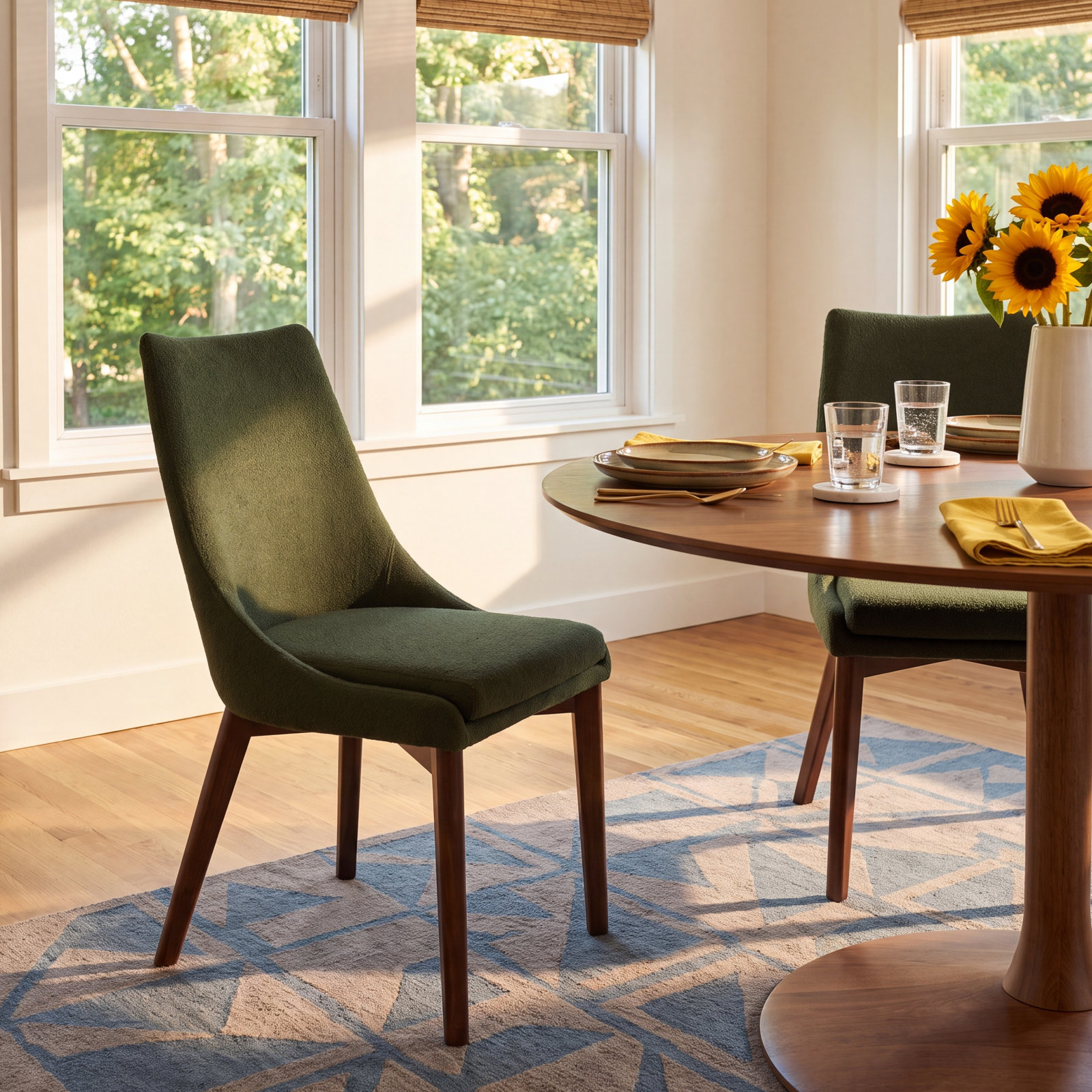 Clapton Walnut Dining Chair, Olive Green Teddy