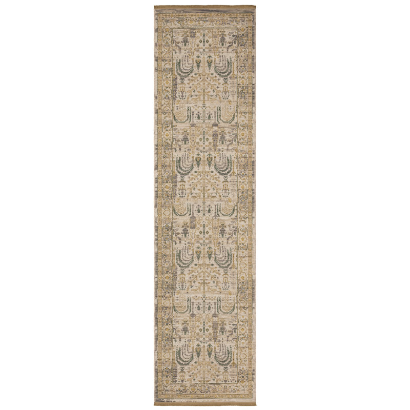 Tenneille Tree of Life Traditional Beige/ Green Wool Blend Area Rug, Runner 2'6" x 10'