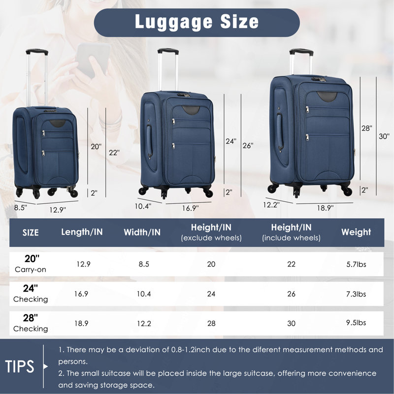 Ensemble de valise extensible avec sac de voyage 3 pièces Softside