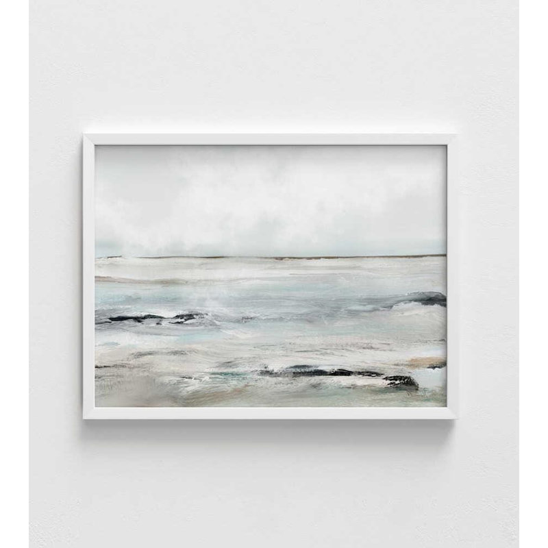 Abstract Beach Wall Art: Sandybay Landscape, H 30 po x l 40 po, Framed Print without Mat, Blanc