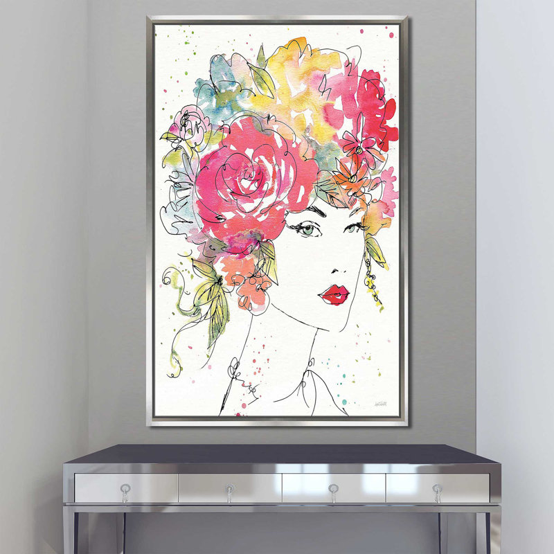 Personnages floraux I - Peinture, Cadre flottant argent, H 43,5 po x l 27,5 po x P 2 po