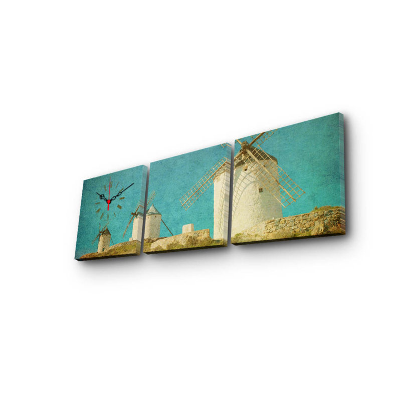 Ensemble de 3 horloges murales élégantes en toile, 35,4 x 11,0 pouces | 100% toile de suède avec cadre 100% bois, épaisseur: 1,2 po | Décoration élégante pour le salon, la chambre à coucher et le bureau