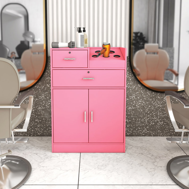 Armoire de rangement pour salon de beauté verrouillable, Rose