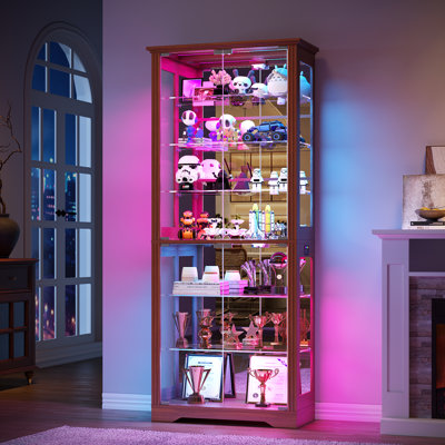 Vitrine à 7 niveaux avec tablettes réglables, lumières RVB, capteur de mouvement et panneau arrière de miroir