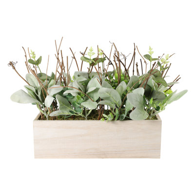 11'' Faux Lamb's Ear Plant in Wood Planter