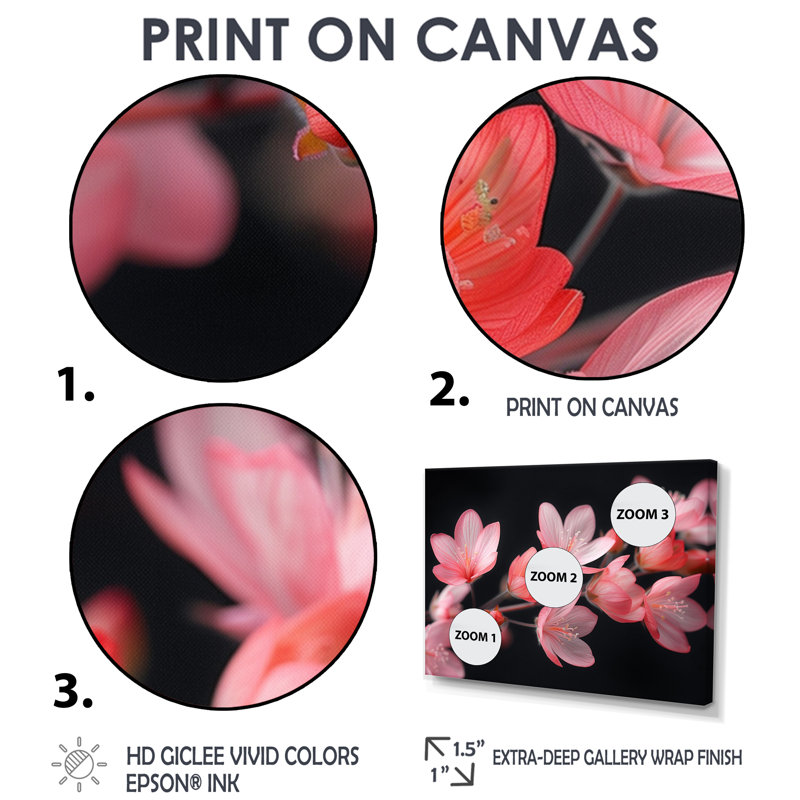 Fleurs de cerisier roses et noires - art mural Cherry Blossom, Toile argentée avec cadre flottant