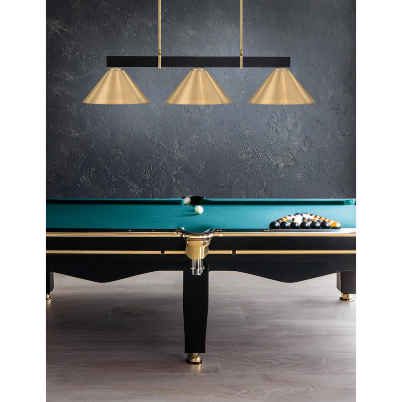 Bar 3 lumières Raheemah Wellington, H 11 po x l 14 po x P 14 po, Or, Noir mat / laiton