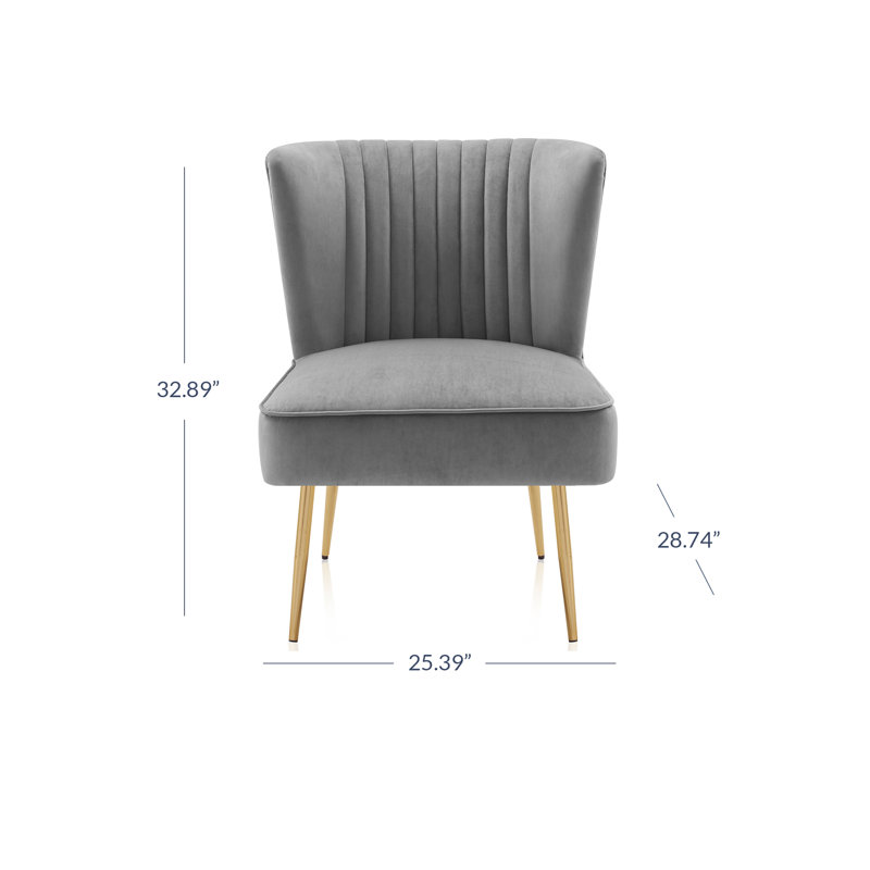 Chaise d'appoint capitonnée en velours l 25,39 po Loi, Velours gris