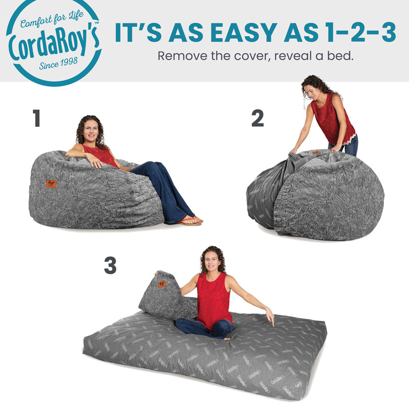 CordaRoy's Faux Fur Convertible Bean Bag Chair, Gray Faux Fur, Extra Small (Youth)