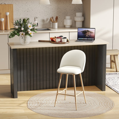 Tabouret de comptoir pivotant de 26 po avec siège en tissu beige et pieds en chêne Corrigan Studio - Chaise à hauteur de comptoir moderne pour îlot de cuisine ou bar de salle à manger