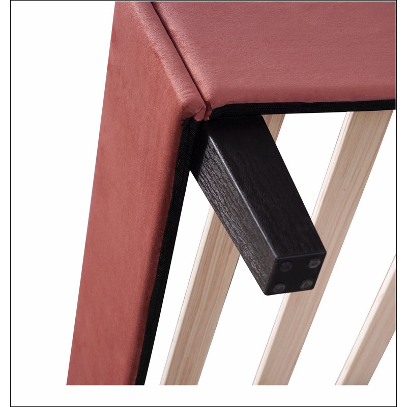 Lit plateforme tapissier avec tête de lit en velours à motif floral, Double, Pâte de haricots rouge
