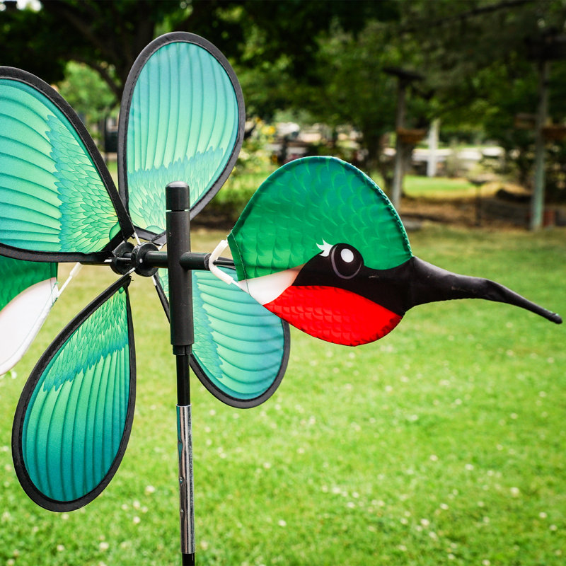Green and Red Polyester Hummingbird Wind Spinner
