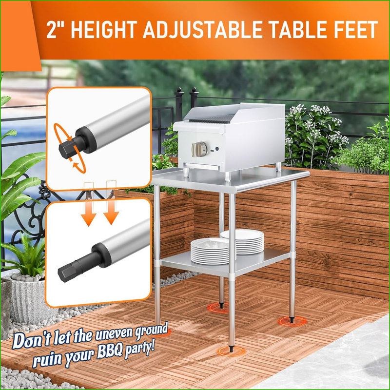 Table basse en acier inoxydable 30 po x 36 po pour cuisine commerciale, facile à nettoyer et à assembler rapidement