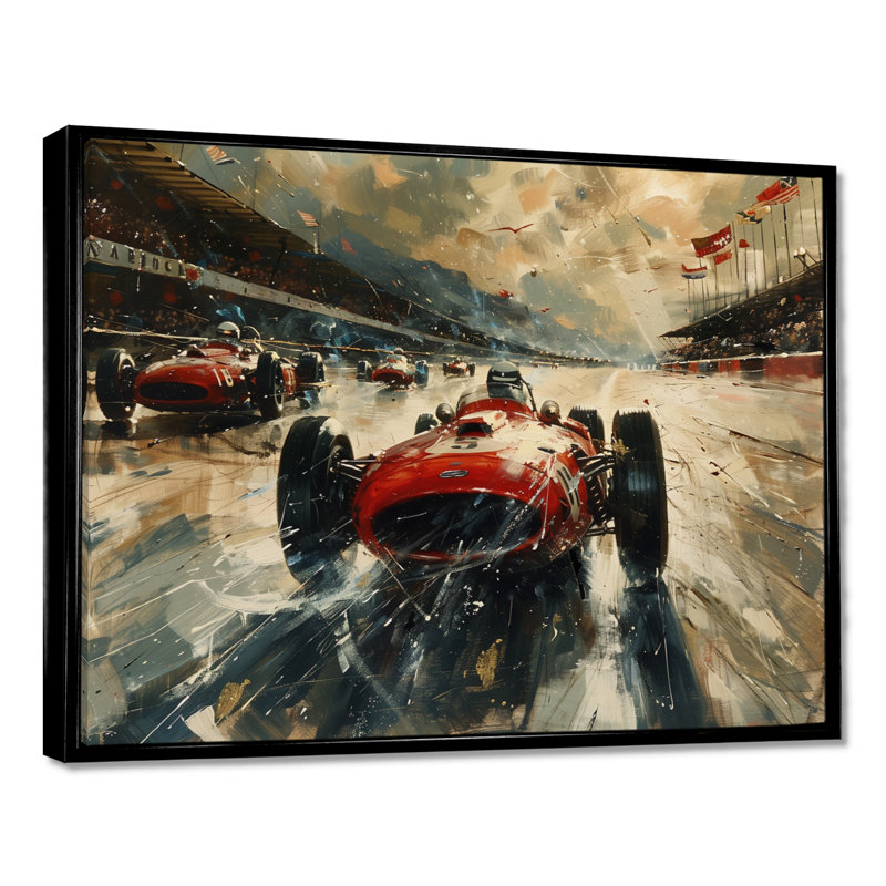 Rétro piste de course de voiture classique II - salon d'art mural, Toile avec cadre flottant noir, H 12 po x l 20 po x P 1 po