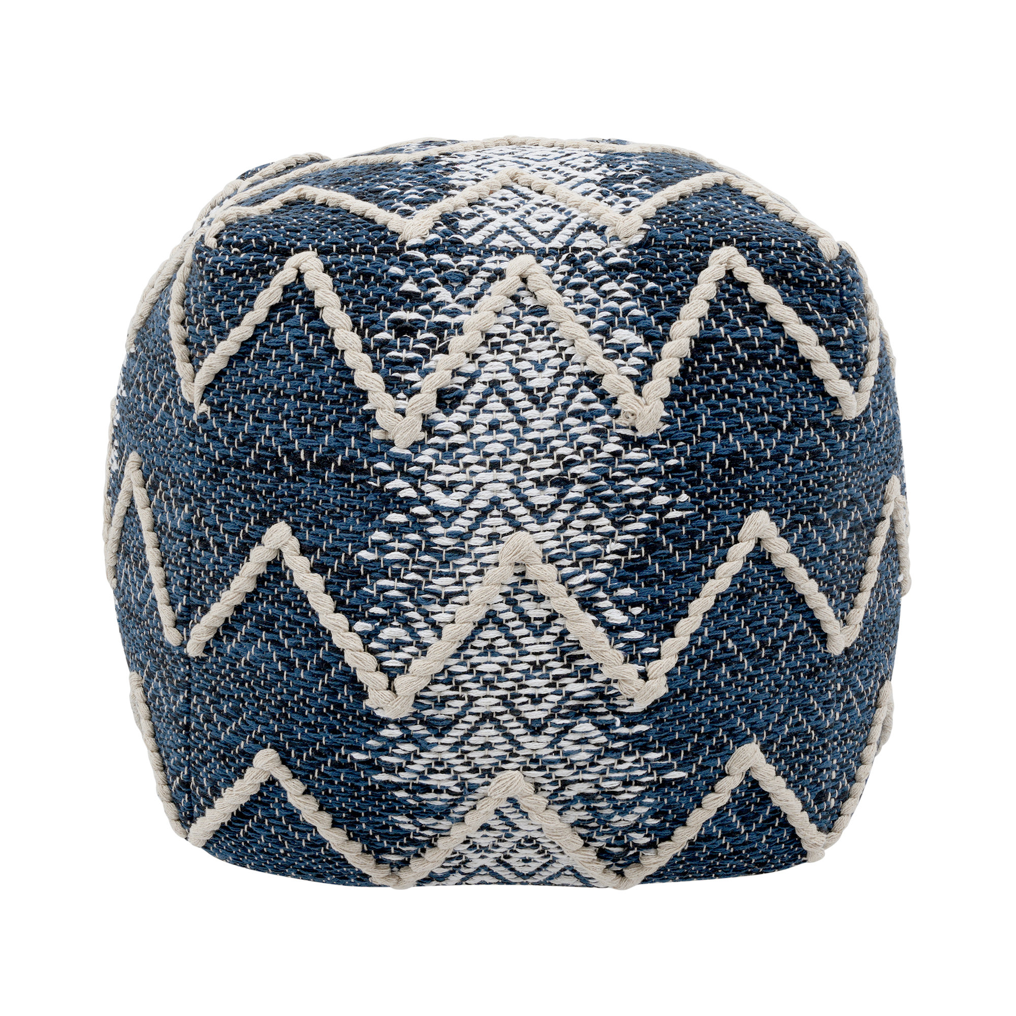 Pasargad Home Grandcanyon Cotton Pouf - 17x17x17 Inch Beige Handwoven Floor Ottoman