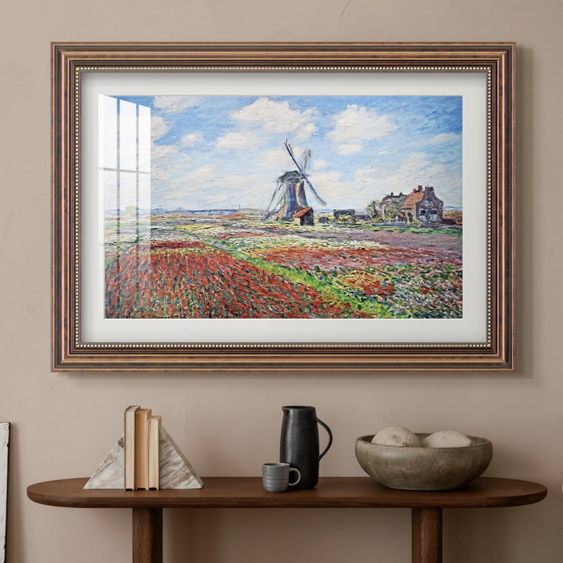 Amelia " Tulip Fields With The Rijnsburg Windmill " by Claude Monet, 16x22 INNER SIZE, Framed Print with Mat