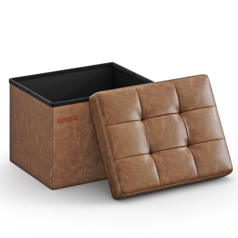 40cm Wide Tufted Rectangle Solid Colour Standard Ottoman with Storage, Coffee Brown